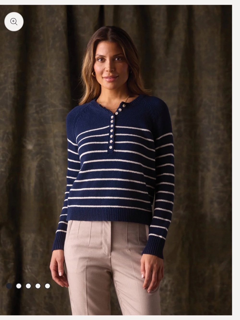 Boutique Hem and Thread Navy Striped Ribbed Henley Coastal Top Size M NWT